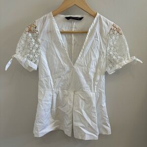 Zara White Blouse with Lace Sleeves